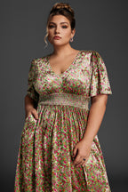 Curveins Plus Size Mauve Velvet Floral Maxi Dress