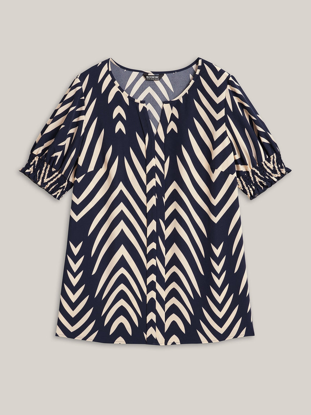 Geometric Print Ruffled Shirred Blouse