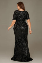Curveins Plus Size V Neck Short Sleeve Bodycon Sequin Floral Maxi Dress