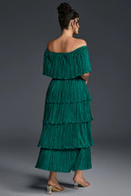 Curveins Plus Size Off-Shoulder Pleated Tiered Maxi Dress
