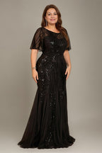 Curveins Plus Size Round Neck Batwing Sleeve Mermaid Patchwork Elegant Maxi Dress