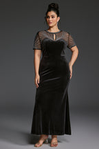 Curveins Plus Size Round Neck Sequin Mermaid Maxi Dress