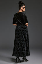 Curveins Plus Size V-Neck Long Sleeves Fitted Waist Floral Patchwork Maxi Dress