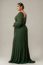 Curveins Plus Size Cross Neck Lantern Sleeve Waist Slim Maxi Dress