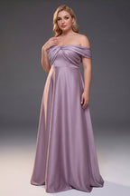 Curveins Plus Size Off Shoulder Ruched Waist Elegant Flowy Feminine Maxi Dress