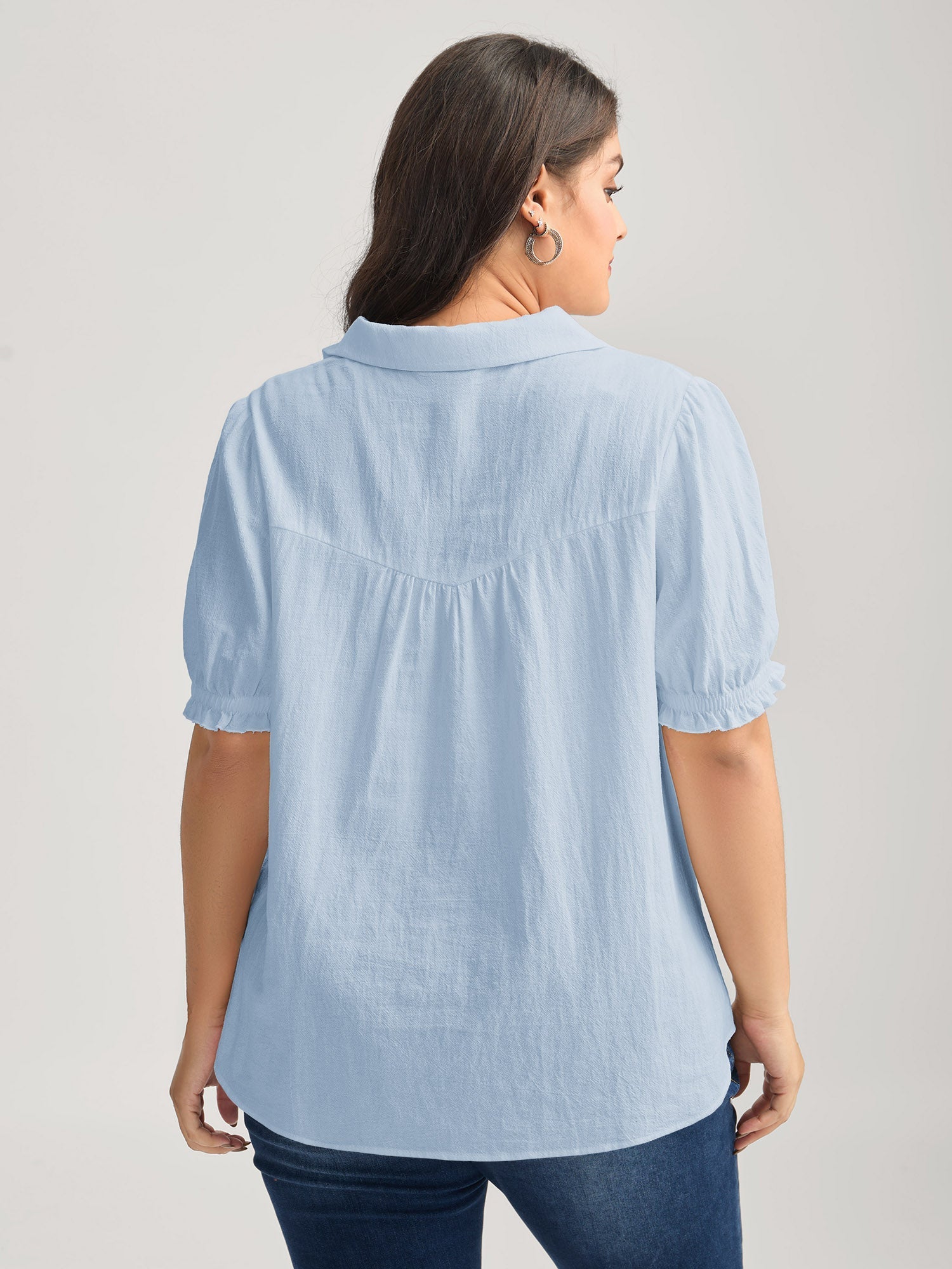 Pure Cotton Ruffled Puffy Sleeve Blouse