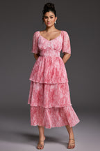 Curveins Plus Size V-Neck Ruffle Hem Tiered Maxi Dress