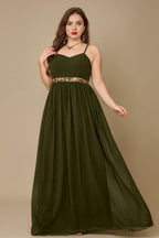 Curveins Plus Size V Neck Ruched Waist Maxi Dress with Cape Sleeve