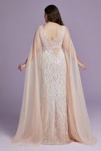 Curveins Plus Size V-Neck Sequin Maxi Dress with Cape Sleeves