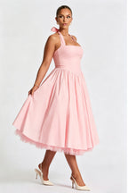 Curveins Plus Size Halter Neck Spaghetti Strap Sleeveless Puff Skirt Midi Dress