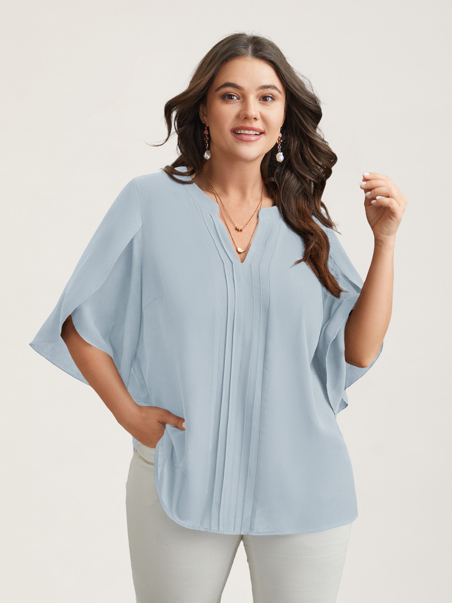 Petal Sleeve Toothpick Pleats Shirt