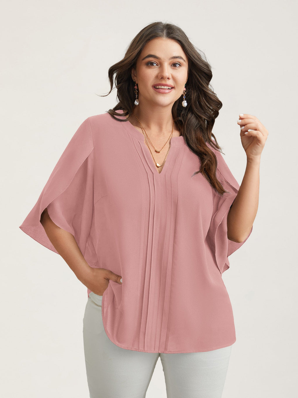 Petal Sleeve Toothpick Pleats Shirt