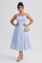 Curveins Plus Size Square Neck Sleeveless Spaghetti Strap Slim Fit Elegant Midi Dress