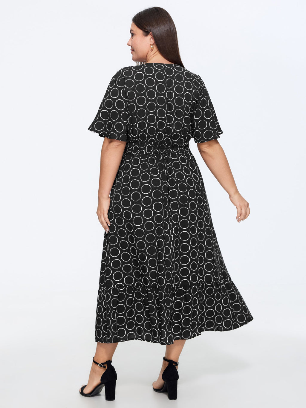 Geometric Print Waist-Cinched Tiered Midi Dress