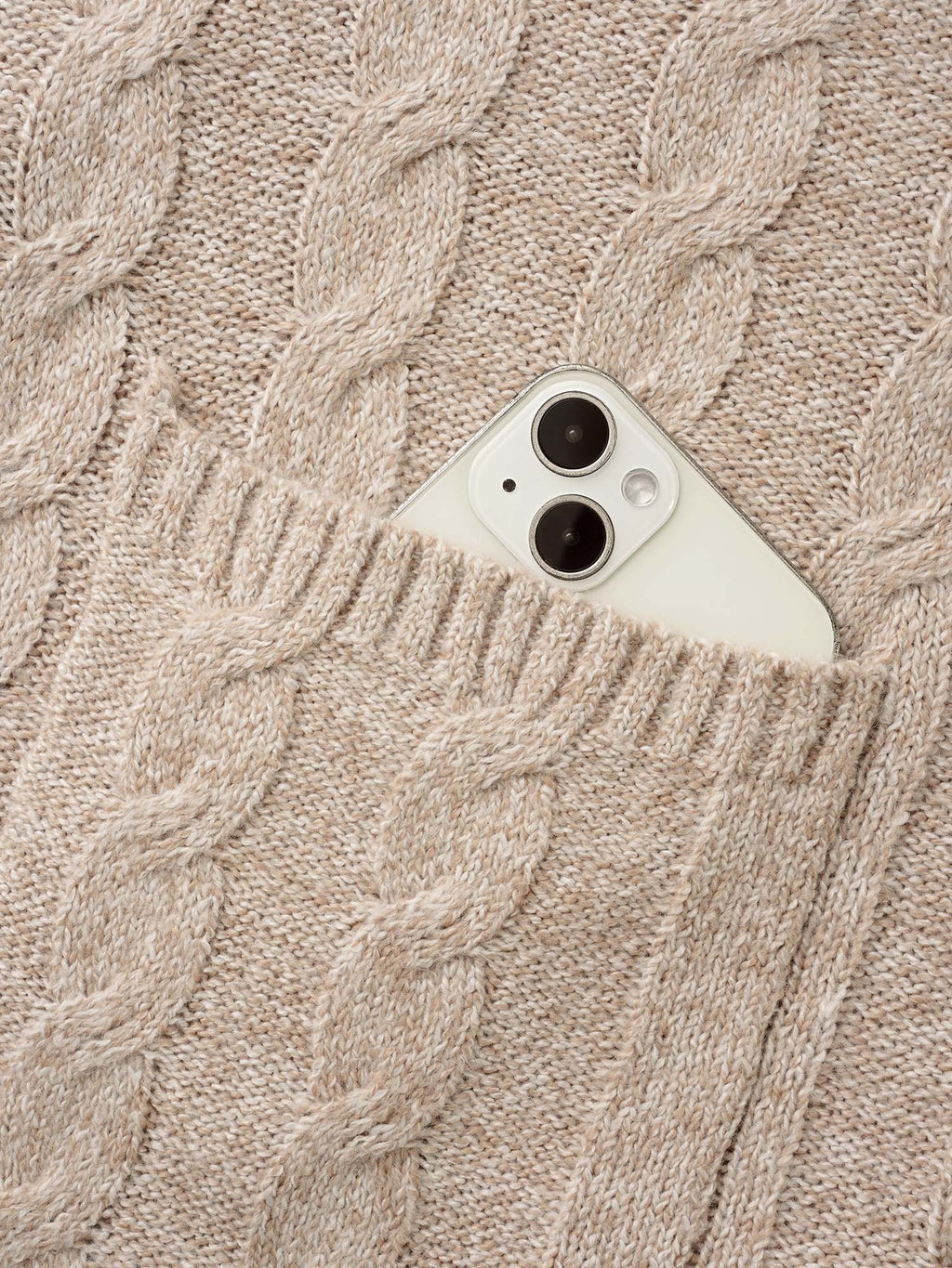 Contrast Trim Cable Knit Pocket Cardigan