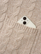 Contrast Trim Cable Knit Pocket Cardigan