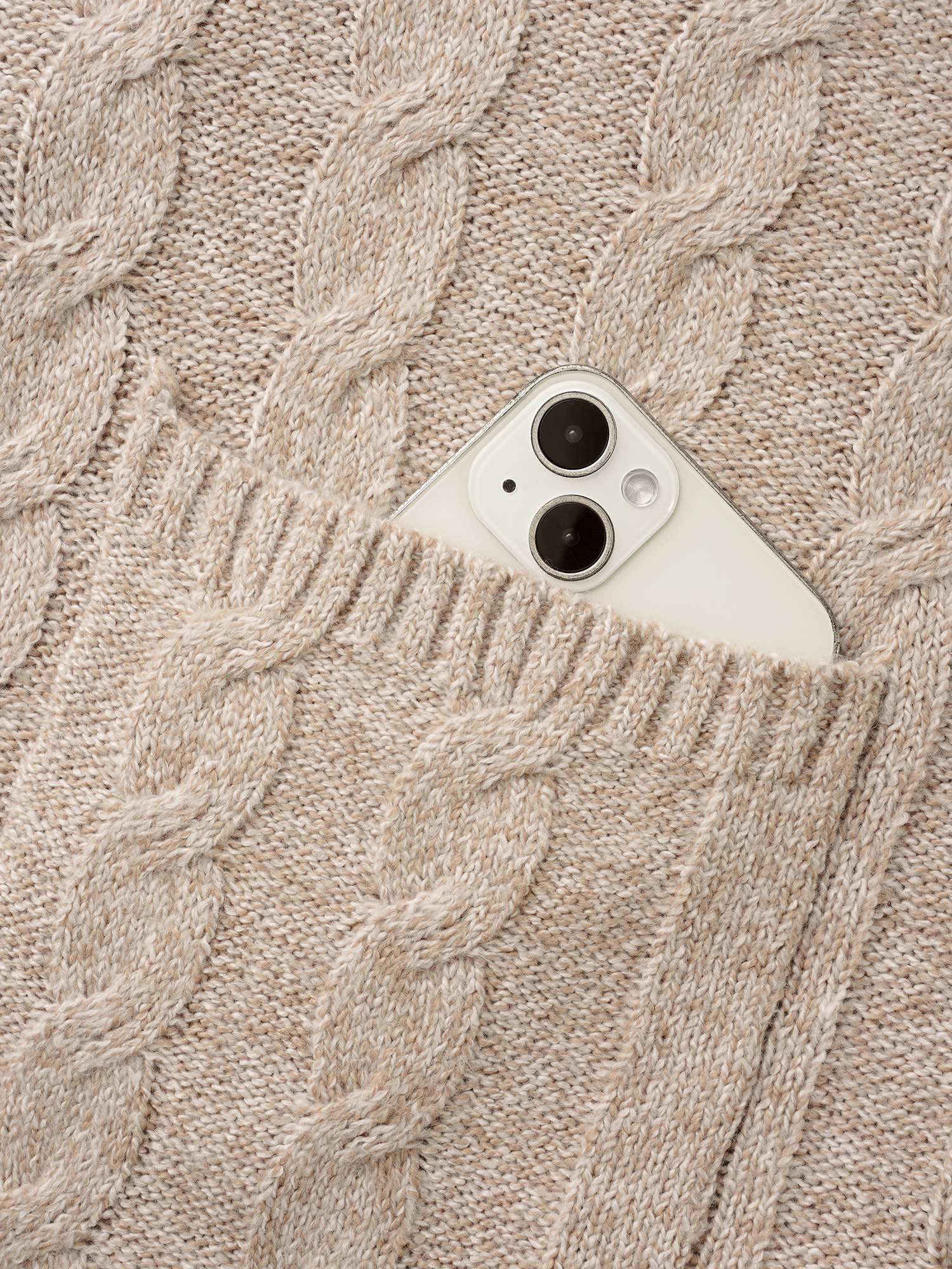 Contrast Trim Cable Knit Pocket Cardigan