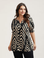 Geometric Print Ruffled Shirred Blouse