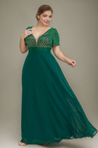 Curveins Plus Size Sequin V-Neck Short Sleeve Maxi Evening Gown