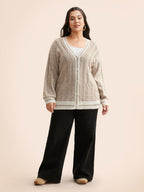 Contrast Trim Cable Knit Pocket Cardigan