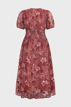 Curveins Plus Size V Neck Short Sleeve Floral Ruched Waist Flowy Elegant Maxi Dress