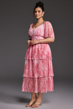 Curveins Plus Size V-Neck Ruffle Hem Tiered Maxi Dress