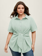 Knotted Front Asymmetrical Hem Blouse