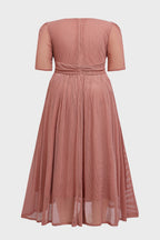 Curveins Plus Size V-Neck Short Sleeve Ruffle Hem Maxi Dress-Pink