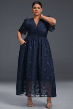 Curveins Plus Size V-Neck High-Waist Pleated Maxi Dress
