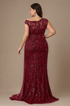 Curveins Plus Size One Shoulder Sleeveless Embroidered Sequin Patchwork Bodycon Maxi Dress