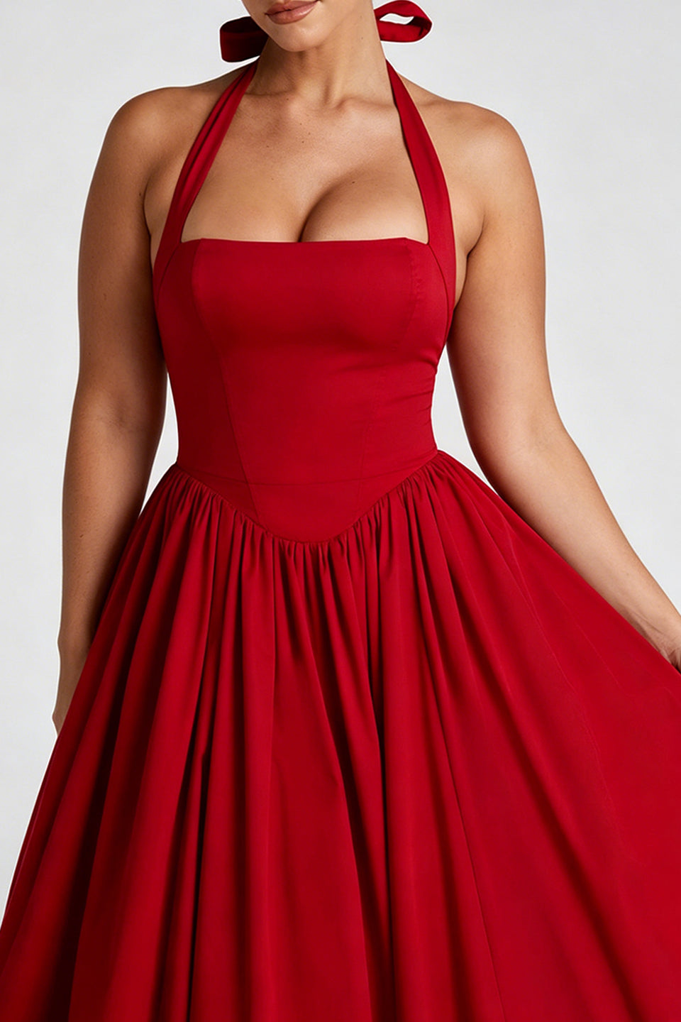Curveins Plus Size Halter Neck Spaghetti Strap Sleeveless Puff Skirt Midi Dress