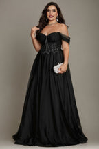 Curveins Plus Size Off-Shoulder Strapless Sleeveless Cinched-Waist Maxi Dress