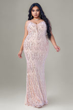 Curveins Plus Size V-Neck Spaghetti Strap Sleeveless Sequin Bodycon Maxi Dress