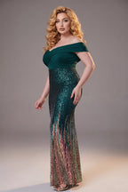 Curveins Plus Size Off Shoulder Sequin Patchwork Bodycon Elegant Maxi Dress