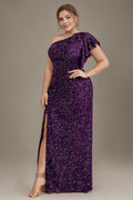 Curveins Plus Size  Sequin One Shoulder Formal Dress