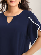 Color Contrast Petal Sleeve Shirt