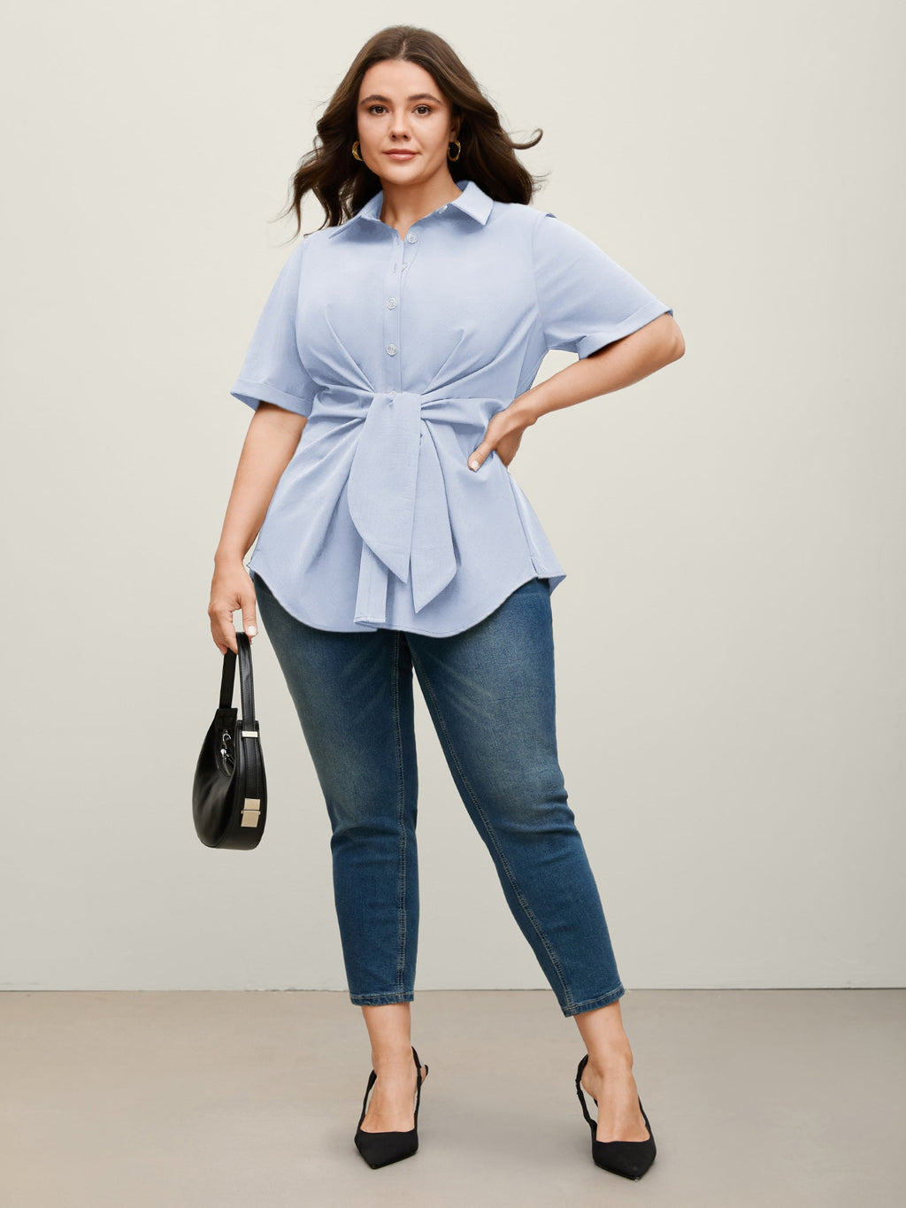 Knotted Front Asymmetrical Hem Blouse