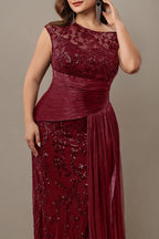 Curveins Plus Size One Shoulder Sleeveless Embroidered Sequin Patchwork Bodycon Maxi Dress