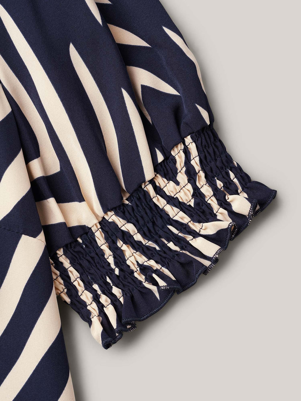 Geometric Print Ruffled Shirred Blouse
