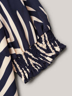 Geometric Print Ruffled Shirred Blouse
