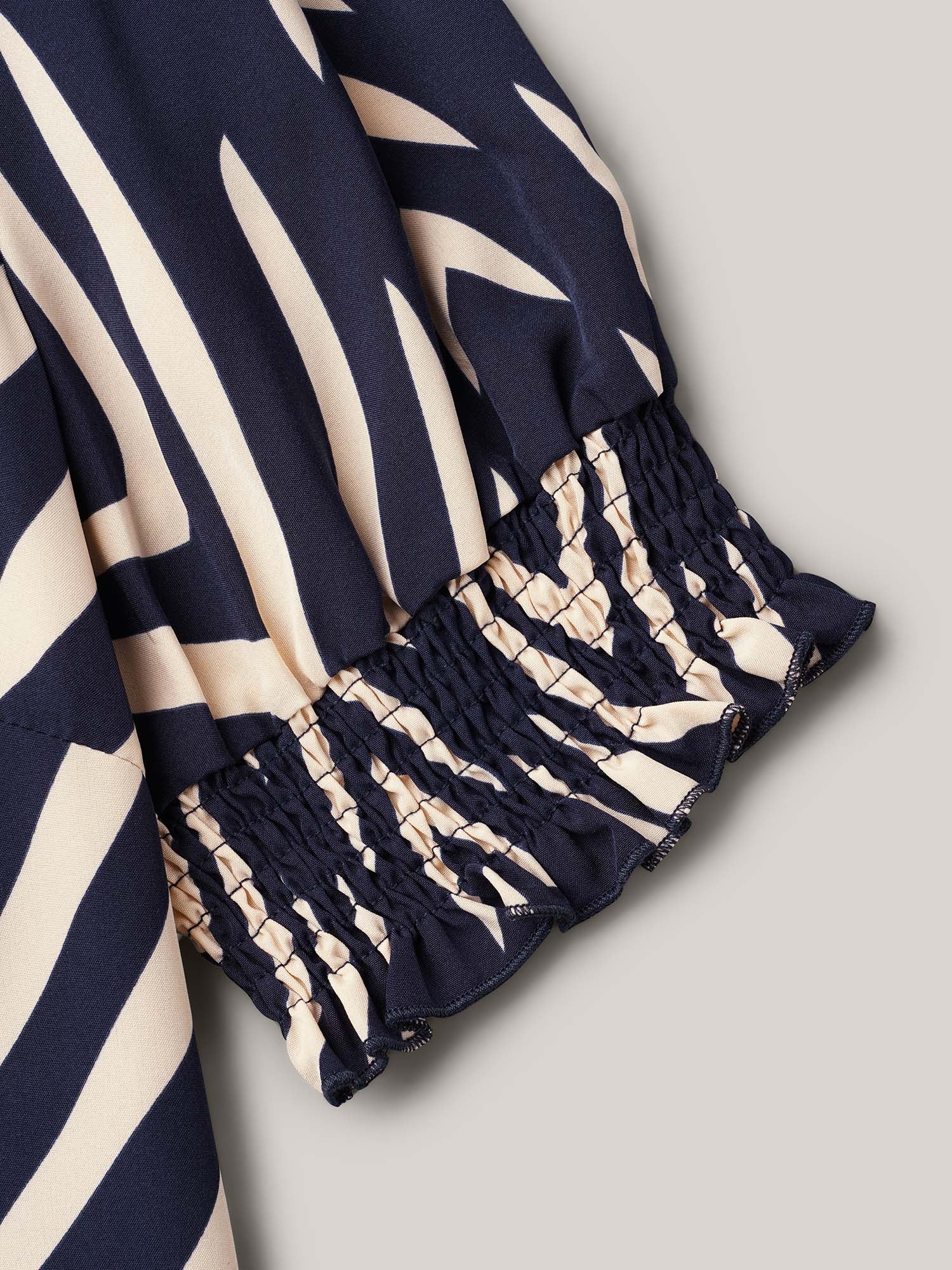 Geometric Print Ruffled Shirred Blouse