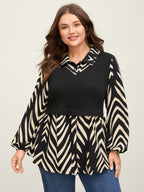 Geometric Print Mixed Material Knit Top