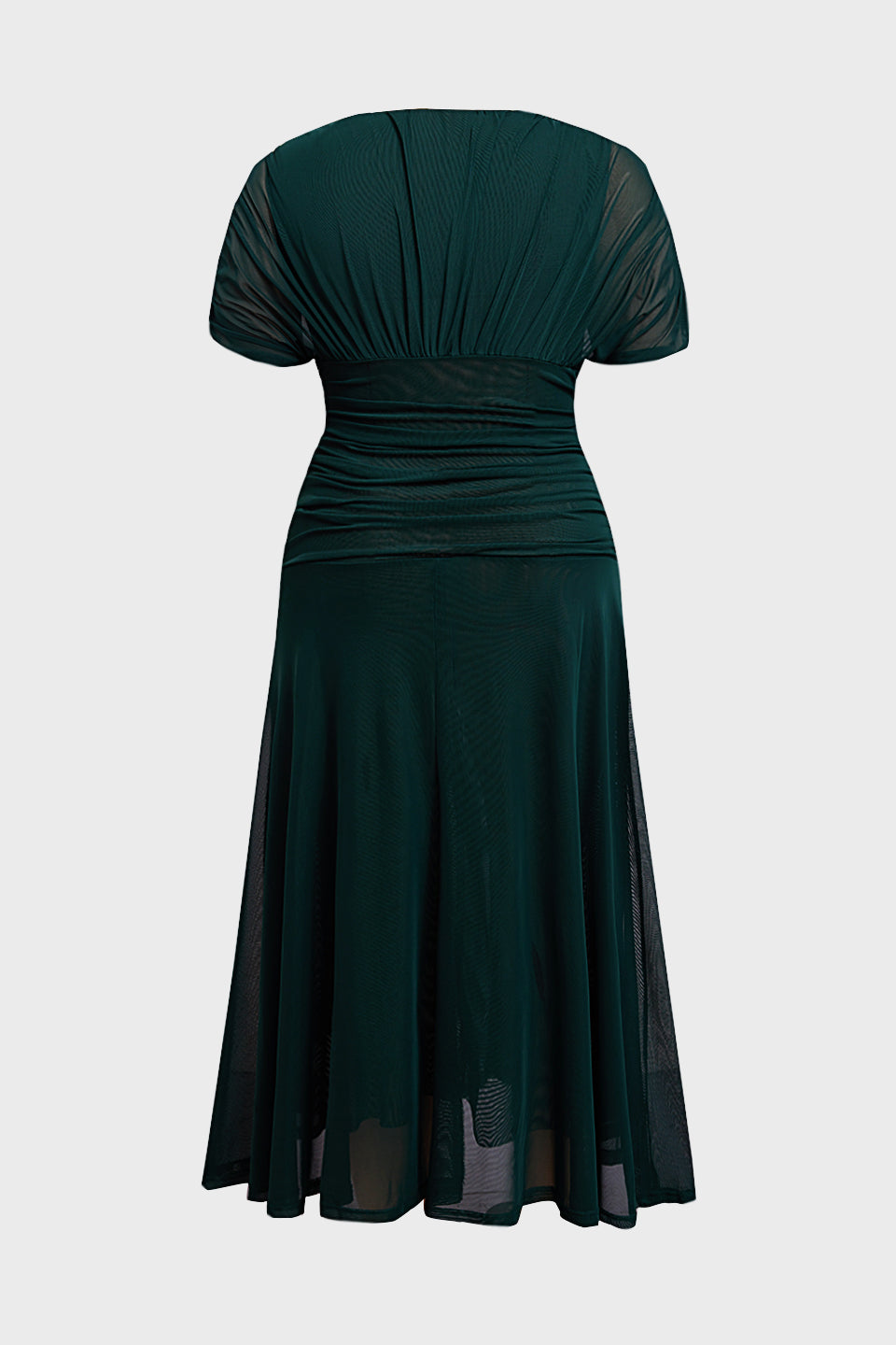 Curveins Plus Size V Neck Batwing Sleeve Cinched Waist Maxi Dress