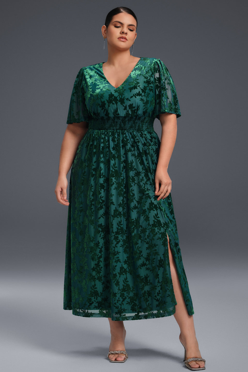 Curveins Plus Size Mauve Velvet Floral Maxi Dress