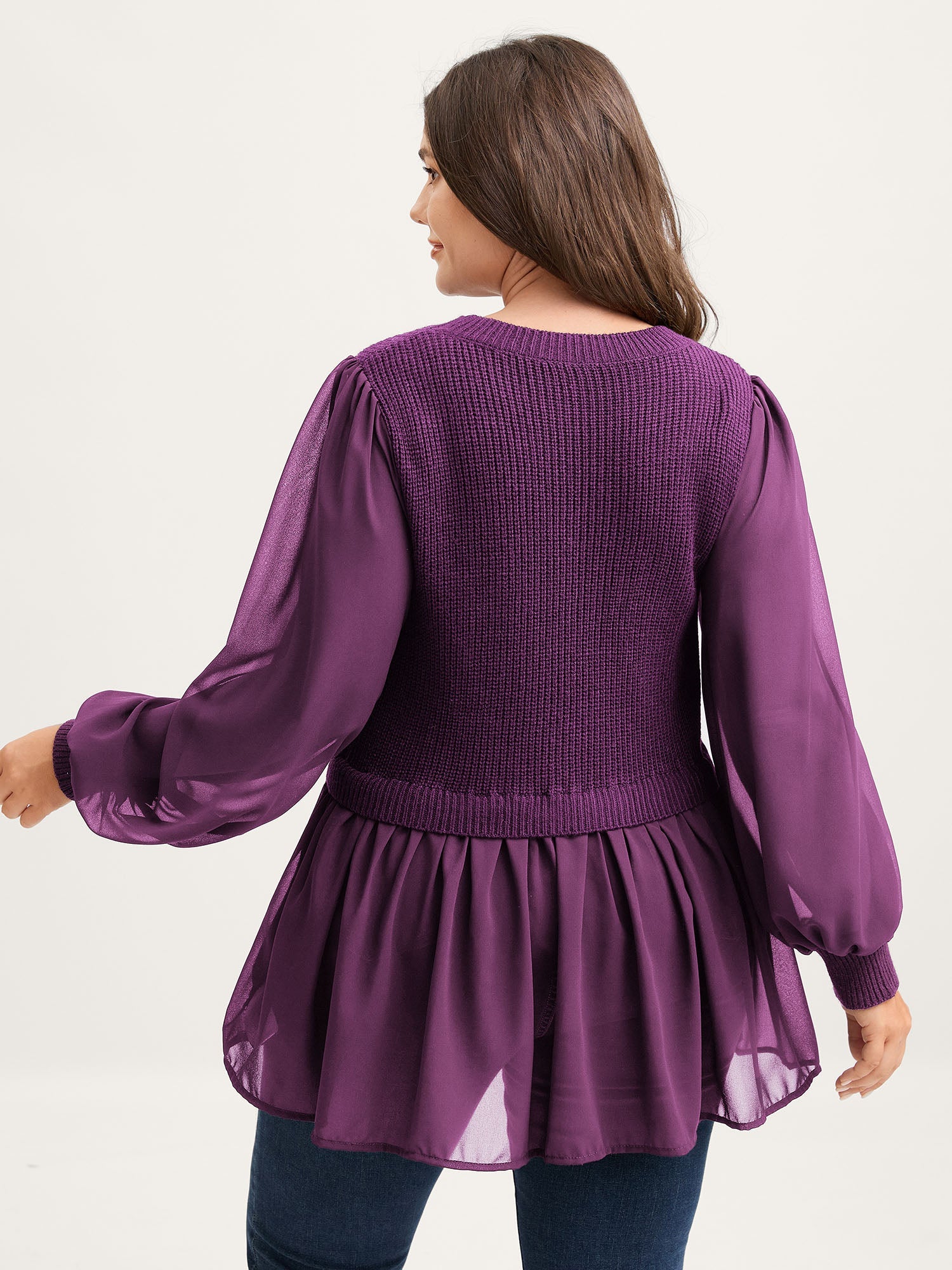 Balloon Sleeve Solid Twofer Sweater