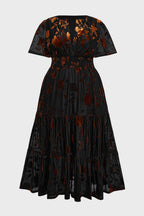 Curveins Plus Size Velvet V-Neck Ruched  Dress