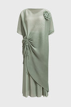 Curveins Plus Size Round Neck Short Sleeve Robe and Wide-Leg Pants Set