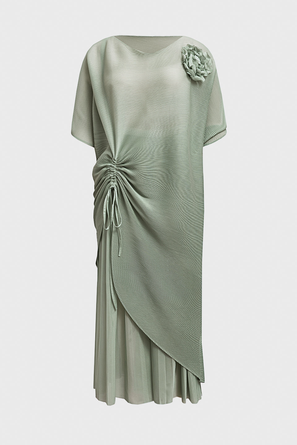 Curveins Plus Size Round Neck Short Sleeve Robe and Wide-Leg Pants Set