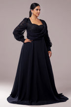 Curveins Plus Size V-Neck Long Sleeve Elegant Panel Maxi Dress