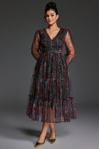 Curveins Plus Size V-Neck Floral Asymmetrical Hem Midi Dress